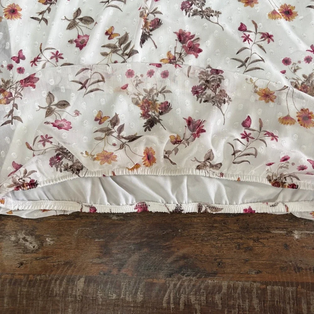 Tamara‎ H Floral Butterfly Boho Fairy Swiss Dot Blouson Top White S Tie Sleeve - Picture 5 of 12